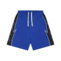 Men women high street casual shorts blue black colorblock streetwear drawstring sweatpants - S / Blue