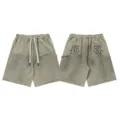 Vintage washed distressed sweatshorts for men and women, casual elastic waist streetwear shorts. - S / Khaki