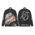 Washed vintage long sleeve t-shirt with graphic print and gothic letters streetwear style - S / G603 Washed Black