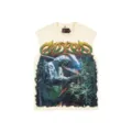 Streetwear sleeveless tank top with rhinestone skull graphic and gothic vintage style fit. - S / Apricot