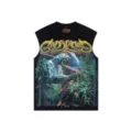 Black sleeveless tank top featuring Godspeed rhinestone lettering and skull graphic design. - S / Black
