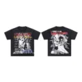 Vintage washed black short sleeve t-shirt with front and back graphic print rhinestone details. - S / Tops / Washed Black