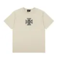 Camiseta de manga corta beige desgastada con estampado gráfico, top casual de calle. - S / 6