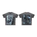 Washed grey vintage graphic t-shirt with rhinestones and front statue print for men and women - S / Tops / Washed Gray