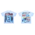 Mens vintage graphic rhinestone t-shirt streetwear casual loose short sleeve top - S / Tops / Blue