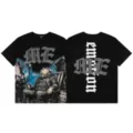 Camiseta streetwear negra con estampado de buzo en pedrería, diseño de moda para hombre y mujer. - S / 18