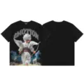 Camiseta negra de manga corta con gráfico de letras strass y estampado de ángel. - S / 12