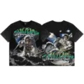 Camiseta negra de manga corta streetwear unisex con diamantes de astronauta calavera - S / 11