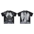 American high street washed short-sleeve T-shirt with gothic graphic print for men and women. - S / Tops / Washed Black (F505)