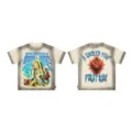 Vintage washed graphic t-shirt for men and women, featuring streetwear aesthetic and unique prints. - S / Tops / Beige (F501)
