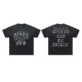 Black washed streetwear t-shirt with gothic skull graphics and fierce text print. - S / Tops / Black (F105)