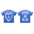 Washed blue short sleeve t-shirt with graphic heart print and rhinestones, size M style. - S / Tops / Blue