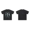 Vintage washed black short sleeve t-shirt with rhinestone angel graphic and star studs. - S / Tops / Washed Black