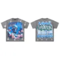 Vintage washed graphic t-shirt for men and women, streetwear style with rhinestone lettering. - S / Tops / Washed Gray