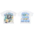 FIRST ROW streetwear washed short sleeve t-shirt with rhinestone letters for unisex wear - S / Tops / White