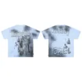 FIRST&ROW Vintage Acid Wash Rhinestone Letter Graphic Print Short Sleeve T-Shirt Blue - S / Tops / Blue
