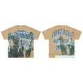 Vintage washed graphic short sleeve t-shirt, casual streetwear top for men and women. - S / Top(F522) / Camel