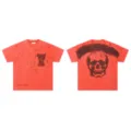 Red washed short sleeve T-shirt with skull graphic, streetwear style casual top for men women. - S / Top(F101) / Red