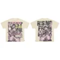 Vintage streetwear t-shirt with graphic print and rhinestone details for men and women. - S / Top(F521) / Camel