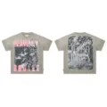 First Row washed grey vintage graphic t-shirt, casual oversized streetwear short sleeve top. - S / Top(F809) / Grey Green