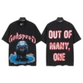 Vintage washed short sleeve t-shirt with graphic print and letter design for streetwear fashion. - S / Tops / 6181 Washed Black