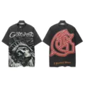 Vintage washed graphic short-sleeve T-shirt in dark grey, casual high street style variant. - S / Tops / 6322 Washed Black
