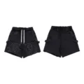 Washed black distressed casual shorts with unique embroidery and drawstring waist. - S / Bottoms / Washed Black