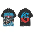Vintage washed black short sleeve t-shirt with graphic skull and streetwear design variant - S / Tops / 6321 Washed Black