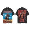 Vintage streetwear graphic t-shirt for men and women, washed black tee with horse print. - S / Tops / 6326 Washed Black