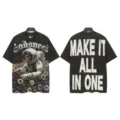 Vintage washed black short sleeve t shirt with graphic skull astronaut print streetwear aesthetic - S / Tops / 6327 Washed Black