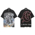 Washed black short sleeve t-shirt with vintage skull graphic and gothic lettering design. - S / Tops / 6146 Washed Black