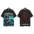 Vintage washed short sleeve t-shirt with graphic skull racing print and oversized gothic back letter. - S / Tops / 6331 Washed Black