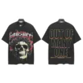 Black vintage washed graphic t-shirt for men and women, streetwear skull rose short sleeve top. - S / Tops / 6152 Washed Black