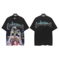 Vintage washed black short sleeve t-shirt with graphic skeleton print for streetwear style. - S / Tops / 6153 Washed Black
