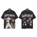 Vintage washed short sleeve t-shirt for men and women, featuring skeleton baseball graphic. - S / Tops / 6151 Washed Black