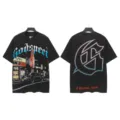 Vintage washed short sleeve t-shirt with graphic print and gothic lettering for streetwear style. - S / Tops / 6333 Washed Black
