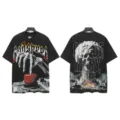 Vintage washed black short sleeve t-shirt with front and back graphic streetwear style. - S / Tops / 6332 Washed Black