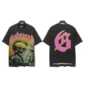 Vintage Washed Black Short Sleeve T-Shirt Men Women Streetwear Graphic Skull Tee Top - S / Tops / 6335 Washed Black