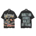 Vintage washed short sleeve t-shirt with skull graphic and bold back letter print for street style. - S / Tops / 6157 Washed Black