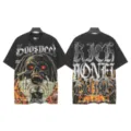 Vintage washed short sleeve t-shirt with edgy skull graphic and gothic lettering style. - S / Tops / 6337 Washed Black