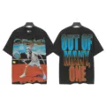 Vintage washed black graphic t-shirt for men and women, retro skeleton tennis print top. - S / Tops / 6338 Washed Black