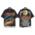 Vintage graphic tee featuring a skull helmet and race car design, washed cotton, streetwear style. - S / Tops / 6340 Washed Black