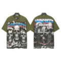 Vintage washed short sleeve t-shirt with skull and graphic print for streetwear style. - S / Tops / Washed Military Green (6159)