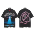 Vintage washed black graphic short sleeve t-shirt with UFO print and gothic back letter. - S / Tops / 6346 Washed Black