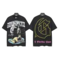 Vintage washed black graphic t-shirt for men and women, featuring cool skeleton boxing print and streetwear style. - S / Tops / 6162 Washed Black