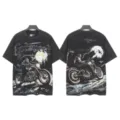 Vintage washed black short sleeve t-shirt with graphic wolf motorcycle print size M unisex - S / Tops / 6165 Washed Black