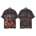 Washed black short sleeve t-shirt with retro skull graphic and gothic letters streetwear - S / Tops / 6349 Washed Black