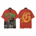 Vintage washed short sleeve t-shirt with graffiti graphic and back letter print. - S / Tops / 6318 Chinese Red