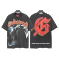 Vintage washed short sleeve t-shirt with graphic print, gothic text streetwear style. - S / Tops / 6001 Washed Black