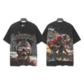 Black vintage washed short sleeve t-shirt with ski skull graphic and gothic text for streetwear. - S / Tops / 6350 Washed Black